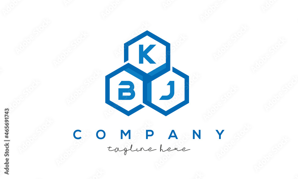 KBJ letters design logo with three polygon hexagon logo vector template