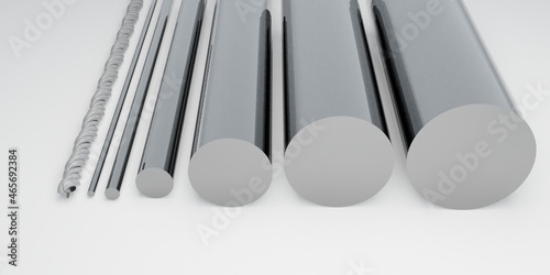Illustration 3D rendering of iron rod, raw materials,Stanless Steel,Wire,For processing.Industrial parts and accessories,article illustrations,catalogues,website.