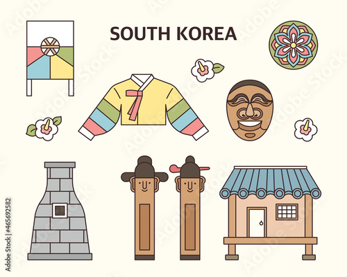 Collection of Korean traditional symbols icons. flat design style vector illustration.
