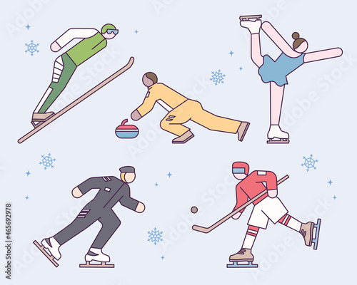 Winter Olympic Games and Sports Athletes. flat design style vector illustration.