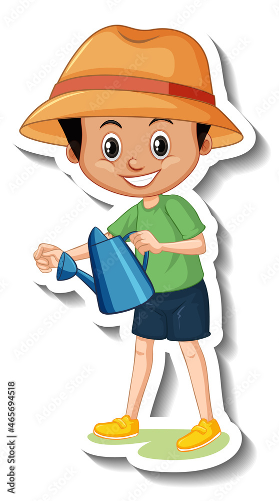 A boy holding watering can cartoon character sticker