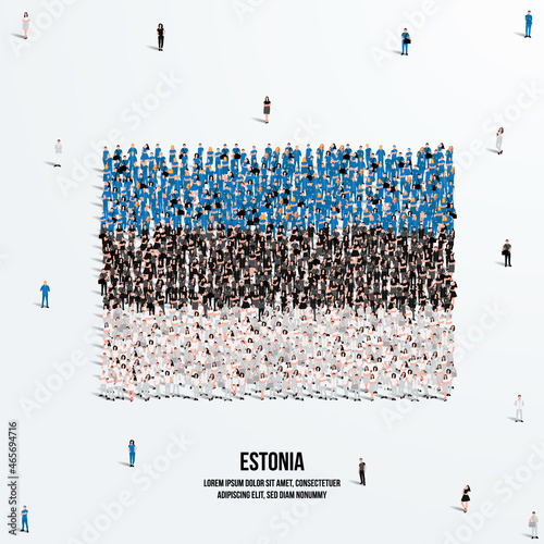 Estonia Flag. A large group of people form to create the shape of the Estonia flag. Vector Illustration.