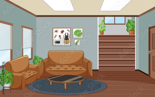 Living room interior design with furnitures