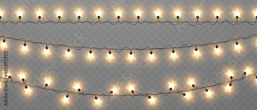 Abstract decoration of christmas star string lights on a black background