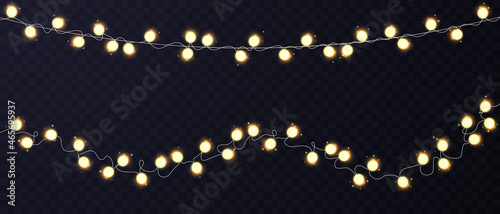Abstract decoration of christmas string lights on black background.