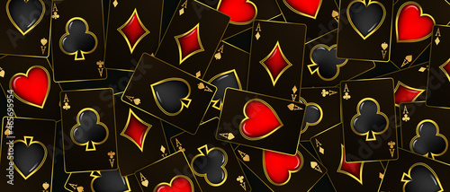 Playing card. Winning poker hand casino chips flying realistic tokens for gambling, cash for roulette or poker,