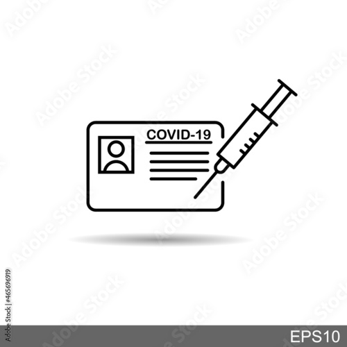 vaccination certificate against covid-19 ,vaccine passport icon, medical card or passport for travel in time pandemic, thin line symbol on white background - vector