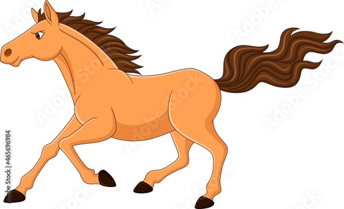 Cartoon brown horse running on white background