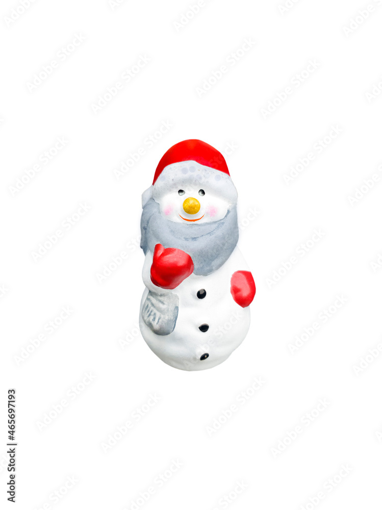 Decorative smiling snowman on white 