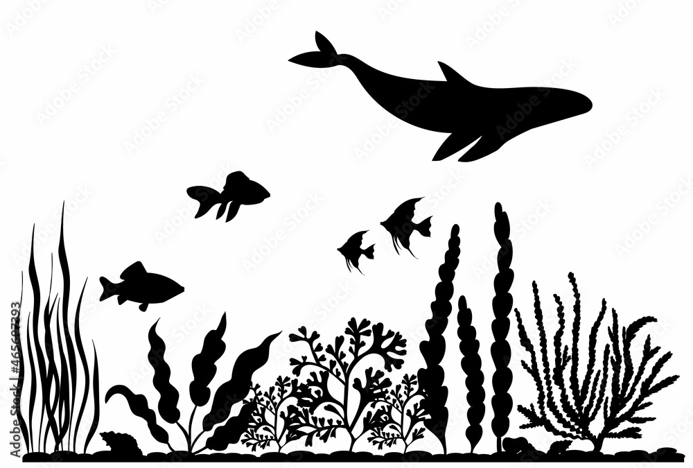 Fototapeta premium black silhouette sea and fish isolated vector
