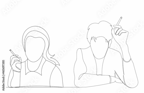 people smoking one continuous line drawing vector