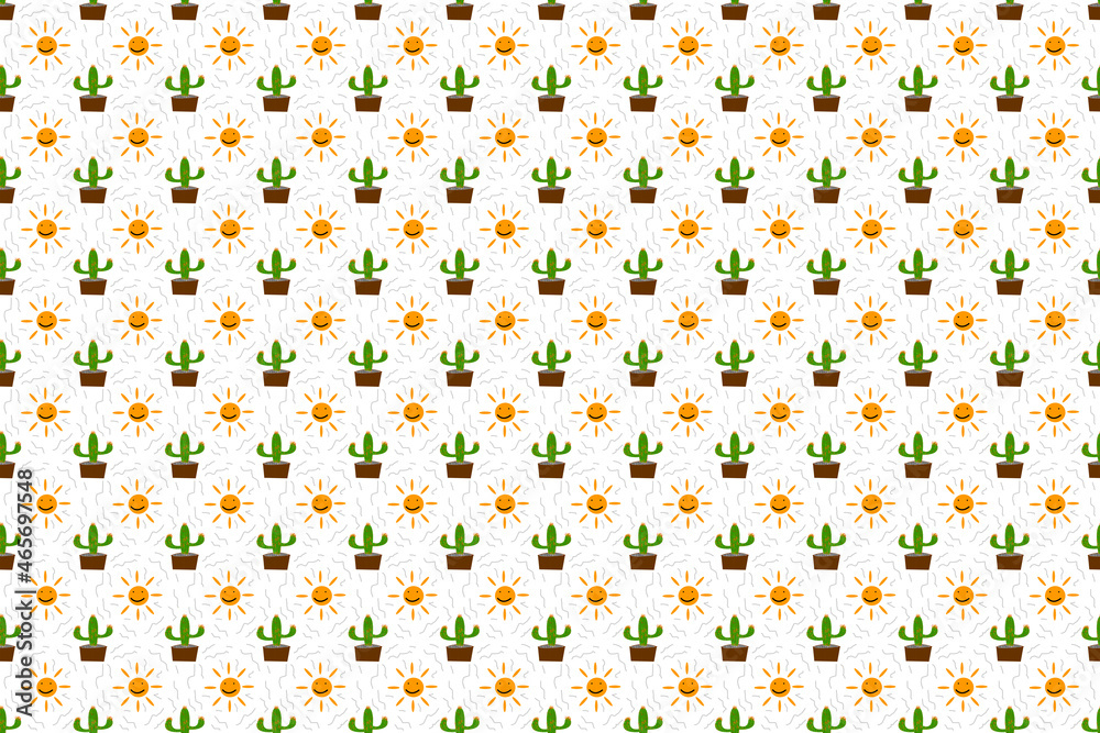 Cactus pattern wallpaper with sun seamless, white background Cactus pattern wallpaper with sun seamless, white background