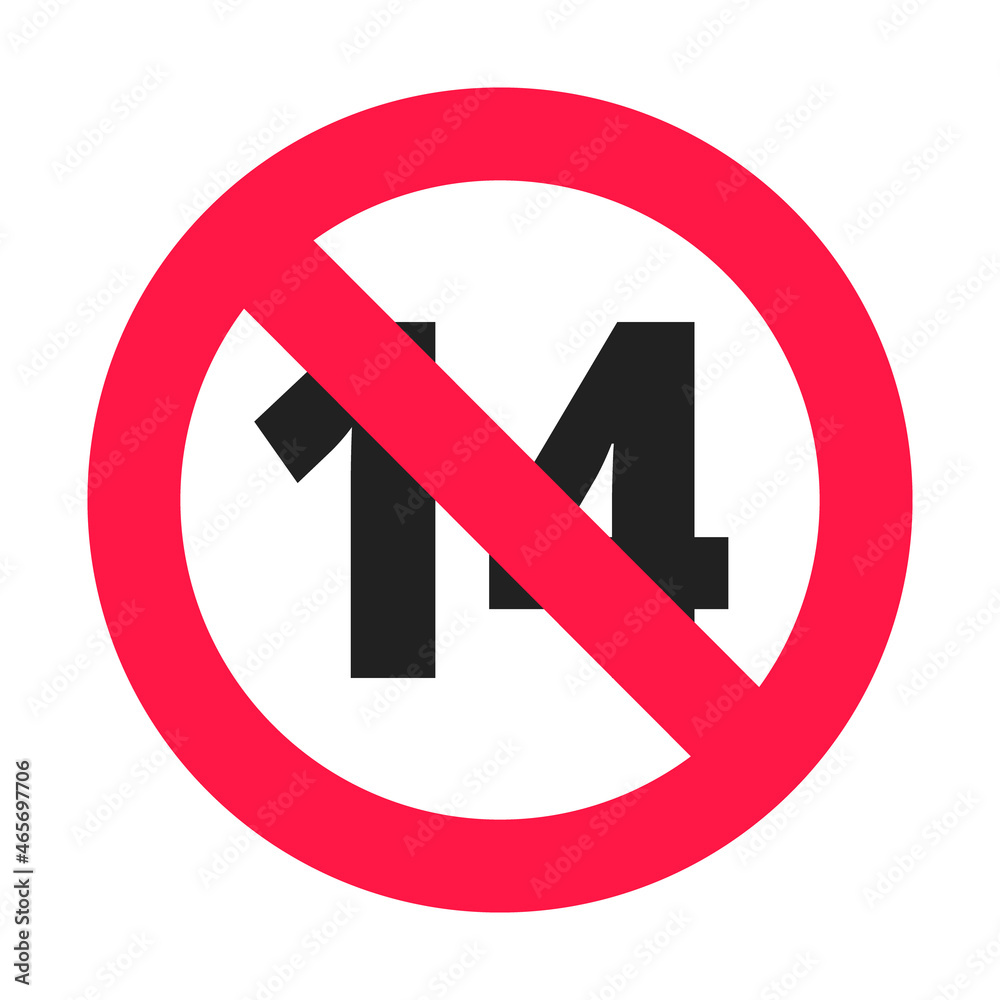 Over 14 years old plus forbidden round icon sign vector illustration. 14 plus only or older persons adult content rating isolated on white background. Over 14 years old plus forbidden round icon sign vector illustration. 14 plus only or older persons adult content rating isolated on white background.