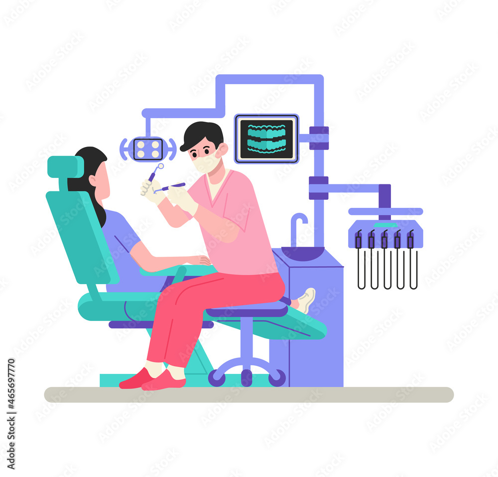 Dentist doctor examining patient vector illustration