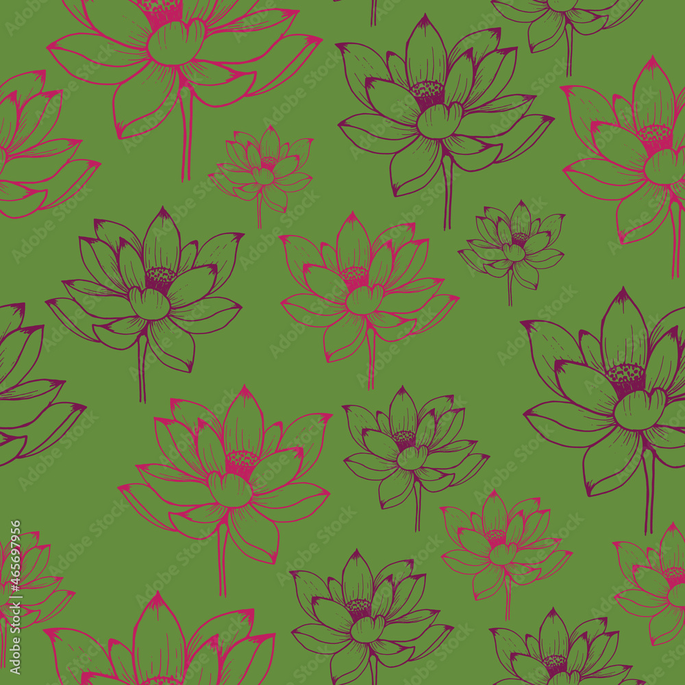 Fototapeta premium Vector lotus seamless pattern background.Perfect for wrapping paper, scrapbooking, fabric, and textile.