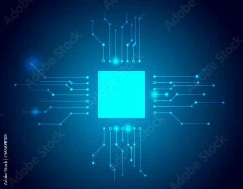 computer chip and circuit board on dark background