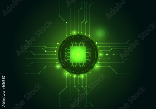 computer chip and circuit board on dark background