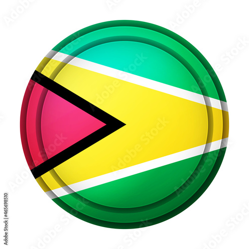 Glass light ball with flag of Guyana. Round sphere  template icon. National symbol. Glossy realistic ball  3D abstract vector illustration highlighted on a white background. Big bubble