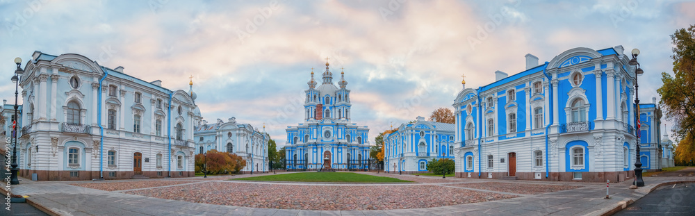 Smolny Convent or Smolny Convent of the Resurrection. Architectural masterpieces. Panorama