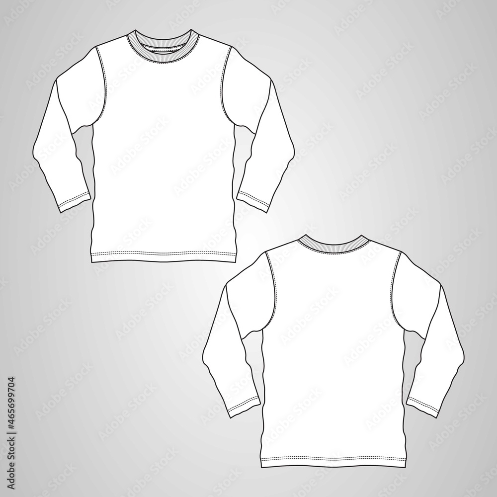 Long Sleeve basic T shirt Technical Fashion Flat sketch Vector ...