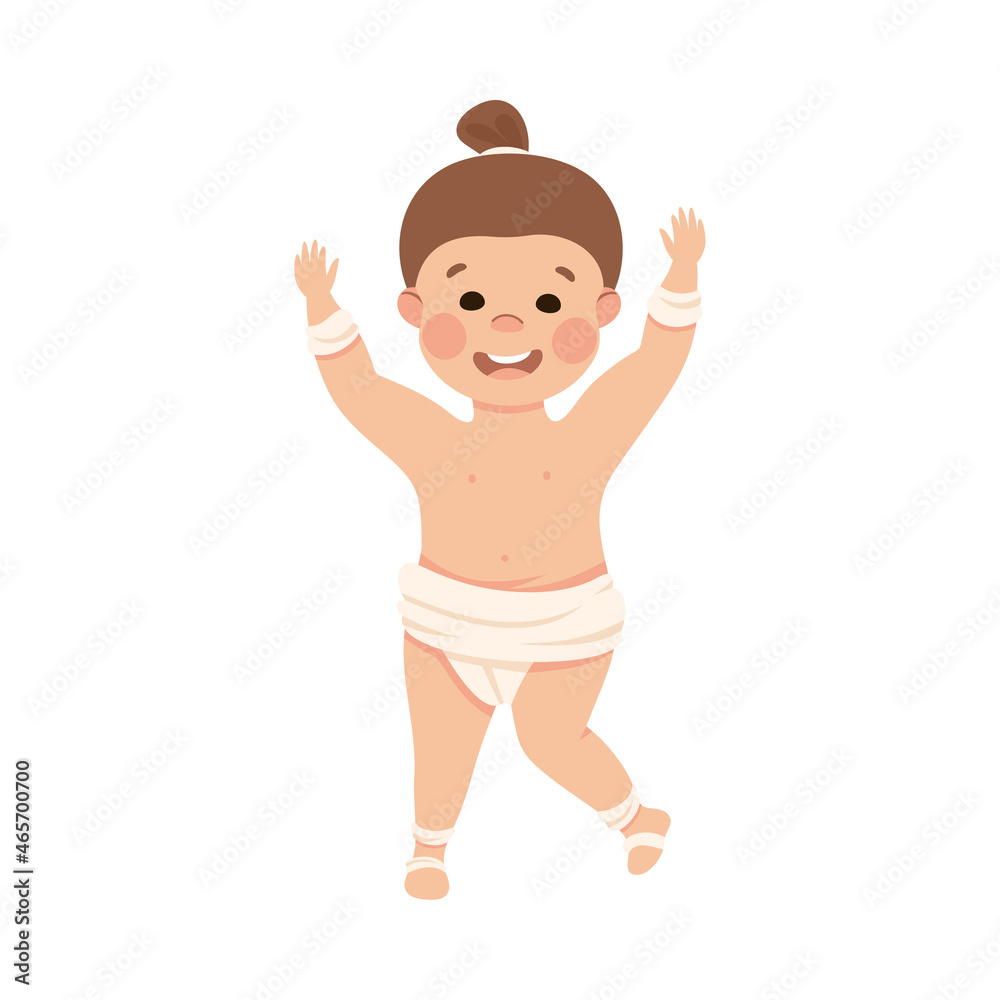 Cute Little Girl Practicing Karate as Sport and Physical Activity Vector Illustration