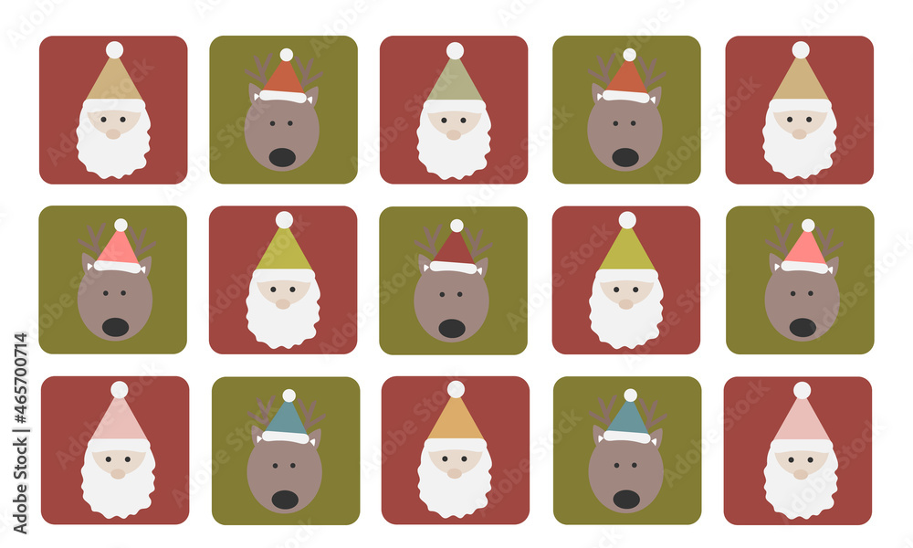 サンタとトナカイのクリスマスアイコンセット サンタとトナカイのクリスマスアイコンセット