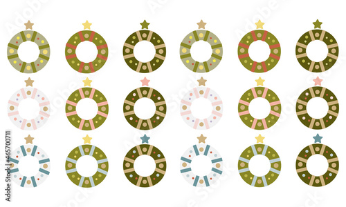 クリスマスリースのイラスト　アイコン　バリエーション
