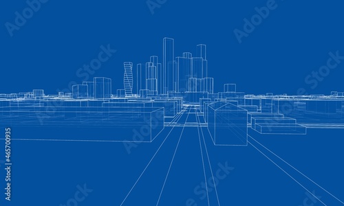Vector lines buildings and city roads, town design