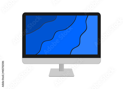 Computer monitor isolated on white with blue tones on the screen