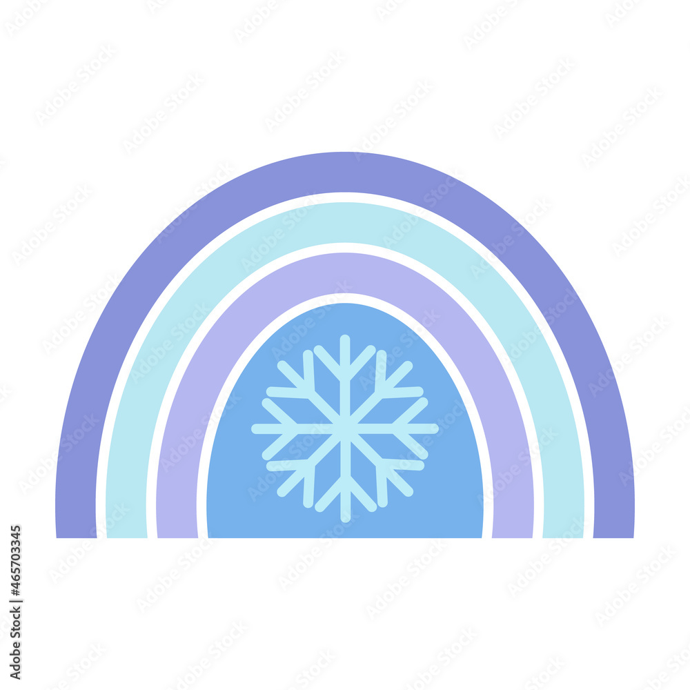 Winter vector rainbow in flat style. Cute illustration in blue on the theme of Christmas, New Year, cozy winter. For design of cards, prints, holiday printing, patterns, wrapping paper