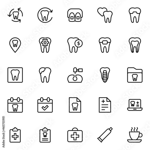 Fototapeta Naklejka Na Ścianę i Meble -  Outline icons for dental care.