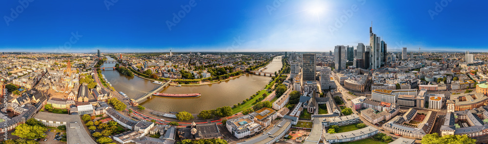 Frankfurt Main downtown Germany aerial 360°