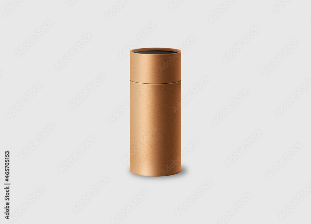 Empty blank paper tube with paper inside. Mock up isolated on a grey background. Kraft paper tube packaging, zero waste concept. 3d rendering. Empty blank paper tube with paper inside. Mock up isolated on a grey background. Kraft paper tube packaging, zero waste concept. 3d rendering.