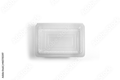 Empty blank transparent plastic disposal take away food container Mock up isolated on a white background.3d rendering.