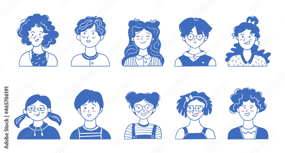 Kid portraits set, flat design. Children avatars. Kid portraits set, flat design. Children avatars.