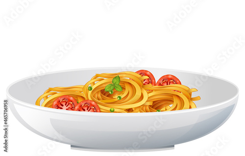 Bowl of spaghetti with tomato isolated