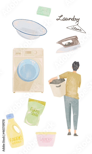 洗濯用品手書き水彩風イラスト