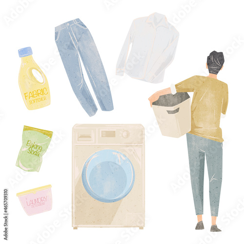 洗濯用品手書き水彩風イラスト
