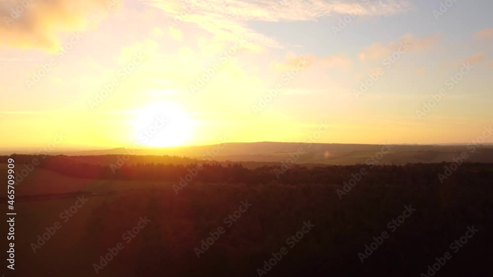 Beautiful aerial landscape of a sunset over the hills of Sussex, England Beautiful aerial landscape of a sunset over the hills of Sussex, England