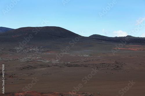 View to the Plaine des Sables in Reunion sland in the Indian ocean. This famous desert is situated in the active volcano Piton de la Fournaise