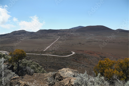 View to desert roads in Plaine des Sables valley in the French overseas territory, Reunion island in the Indian ocean photo
