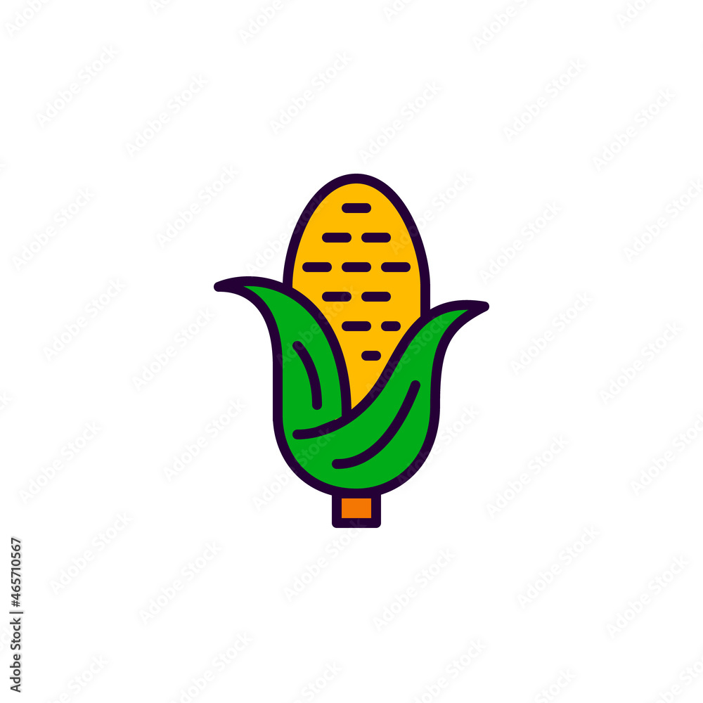 Ear of corn. Traditional American harvesting culture. Colorful pixel perfect icon