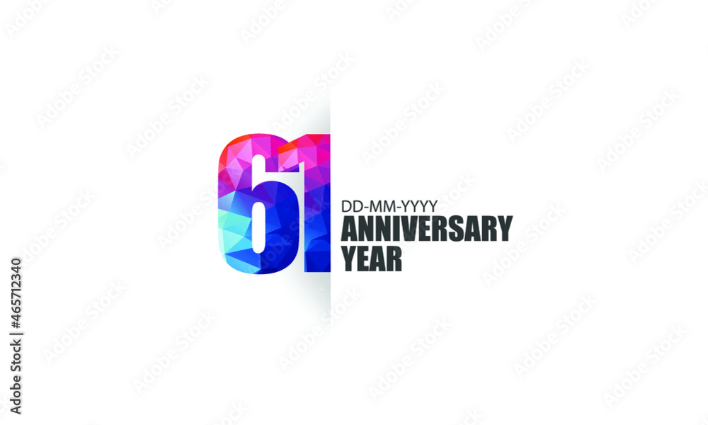 61 year anniversary full color polygon geometry style background for event, birthday, gift - vector