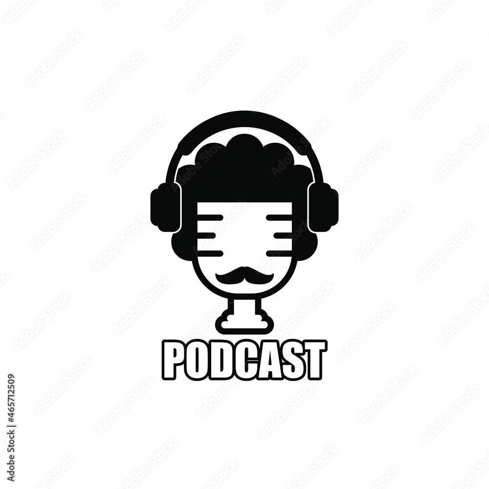 podcast logo with frizzy hair mustache character podcast logo with frizzy hair mustache character