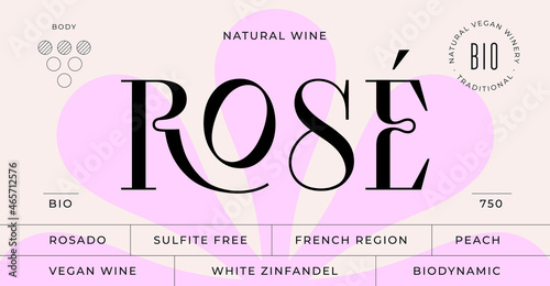 Minimal Label. Set of modern wine tag, label for brand, logo, sticker winery. Template design minimal label, tag or card with text modern font Rose Wine. Typographic wine tag. Vector Illustration