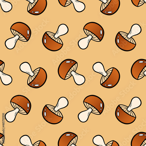 Edible penny bun mushrooms vector seamless pattern background for seasonal and cooking design.
