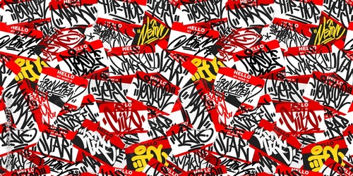 Abstract Seamless Urban Graffiti Style Sticker Bombing Hello My Name Is With Some Street Art Lettering Vector Illustration Art