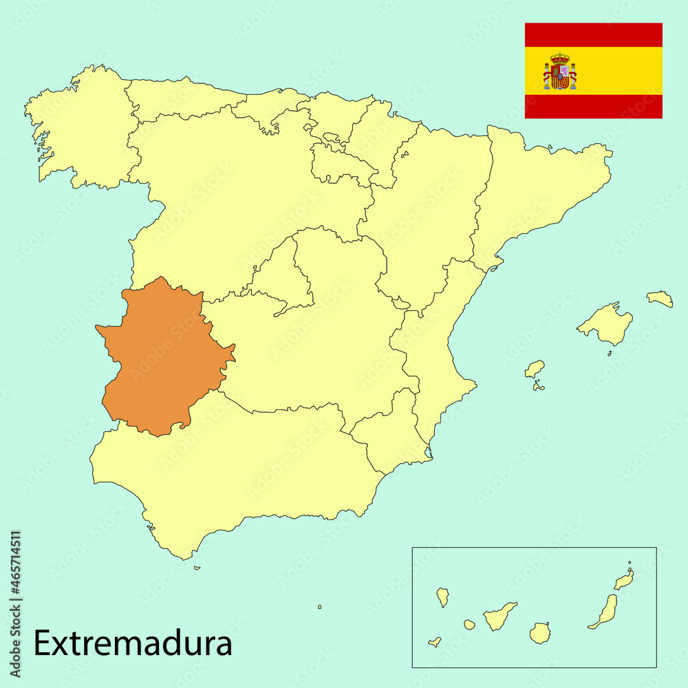 spain map with provinces, extremadura, vector illustration 
