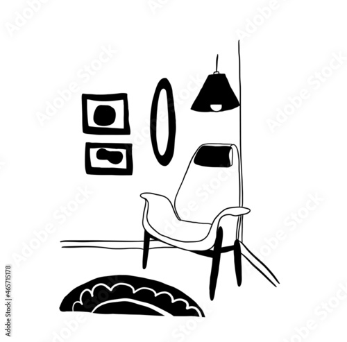 interior design black and white furniture sketch, vector eps file outline