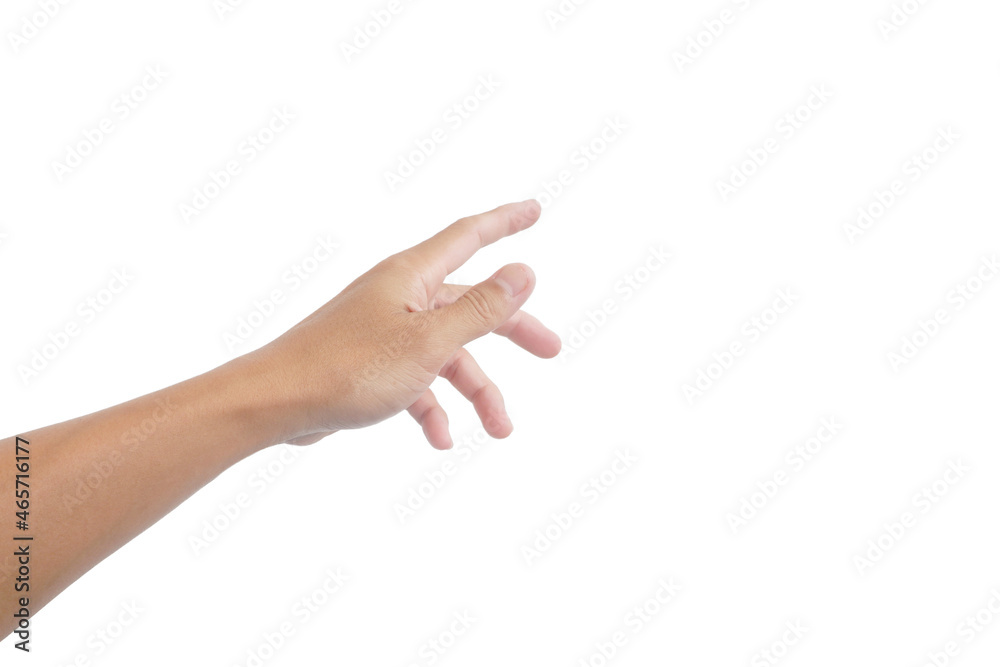 hand of asian man is in gesture on white background.